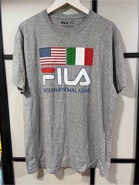 FILA International Gear T-Shirt Grey Flags Mens XL USA Italy Graphic Tee